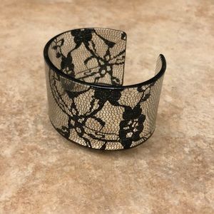Black floral lace cuff bangle